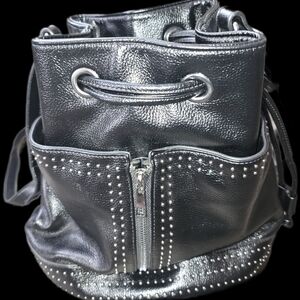 Black Studded Leather Bucket Bag/Backpack